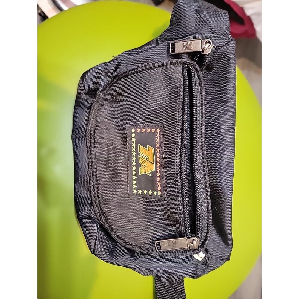 TA Black Fanny Pack Waist Bag 3 Zipper Pockets Adjustable Strap Retro Streetwear